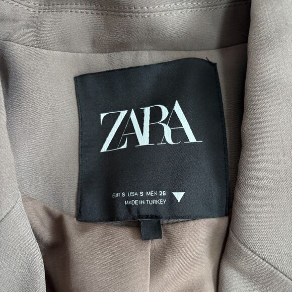 Zara Cropped Blazer Jacket Women's S Taupe Brown Lightweight Edgy Minimalist - Picture 4 of 8